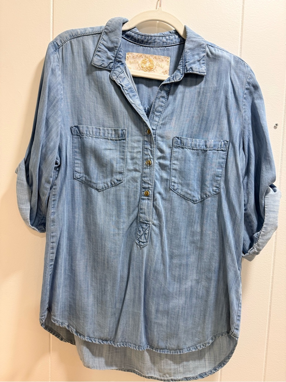 Bella Dahl Light Blue Denim Button-Front Tunic Blouse